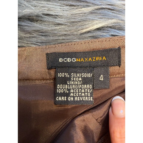 BCBG MaxAzria Chocolate Brown 100% Silk Taffeta Mini Skirt Size 4 Small 💕 - Picture 5 of 6